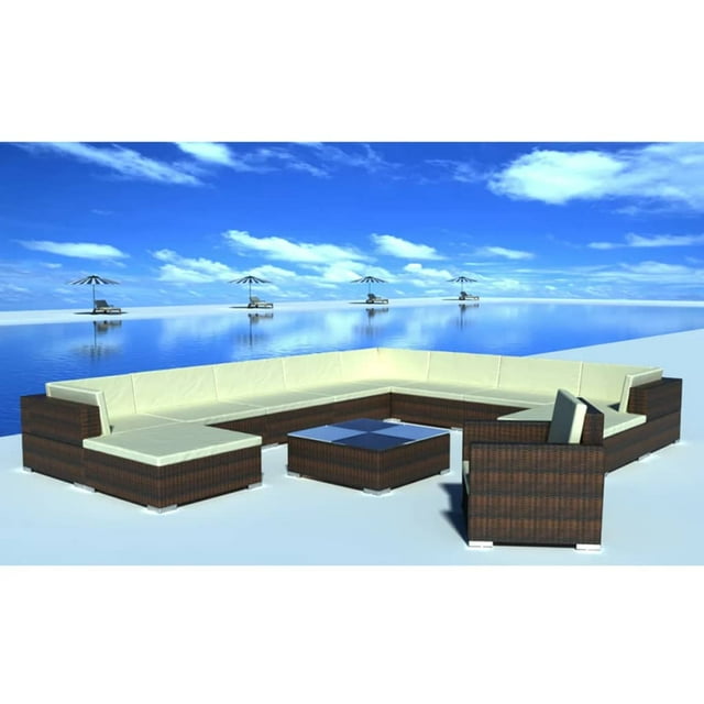 vidaXL Ensemble de Salon de Jardin 12 Pcs avec Coussins en Rotin Poly Brun