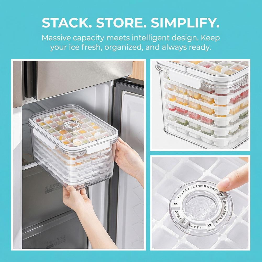 Ice Trays for Freezer with Lid and Bin, Crushed Ice Cube Trays with Storage Container & Scoop, Easy Release Stackable Plastic Icemaker for Whiskey, Cocktail, Iced Coffee