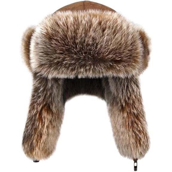 Kukuzhu Men Winter Trapper Hat with Earflaps Faux Fur Russian Ushanka Trooper Hat Windproof Warm Skiing Hunting Cap