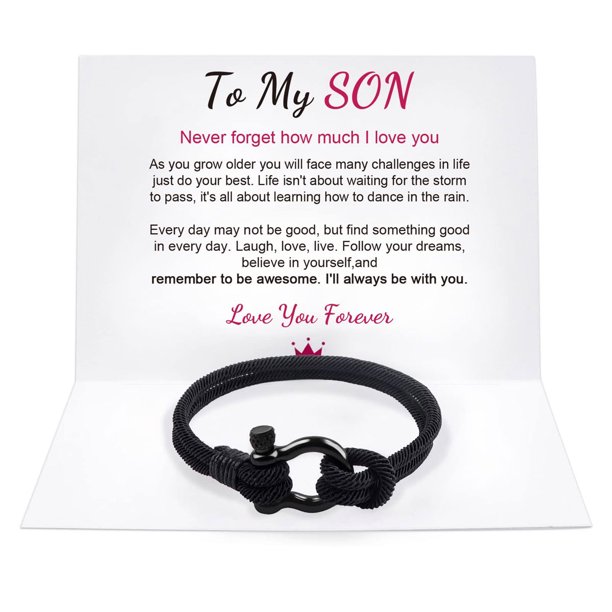 Pulsera para mi hijo de mamá Pulsera para hijo Pulsera inspiradora de acero inoxidable Pulsera para hombre hecha a mano Regalo de mamá papá, regalo de Acción de Gracias y Navidad para hijo