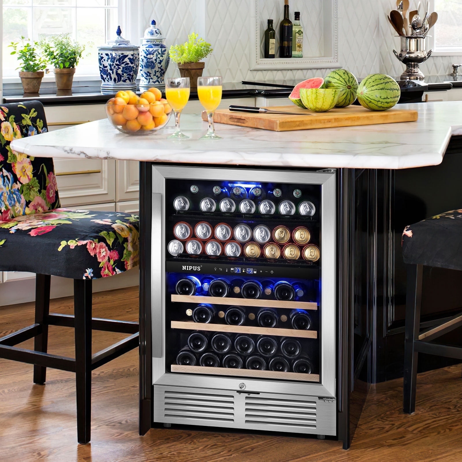 Nipus 24"Wine Cooler Refrigerator Dual Zone Upper and Lower 27-Wine Bottles and 94-Cans Beverage Refrigerator ,Low Noise