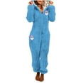 thumbnail image 3 of QATAINLAV Women's Cute Onesie Pajamas Warm Plush Hooded Jumpsuit Long Sleeve Fleece Sleepwear Christmas Gifts, Light Blue, XL, 3 of 5