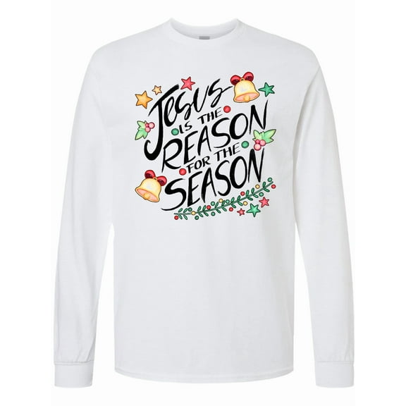 Inktastic Jesus is the Reason for the Season Christmas Bells and Stars Long Sleeve T-Shirt