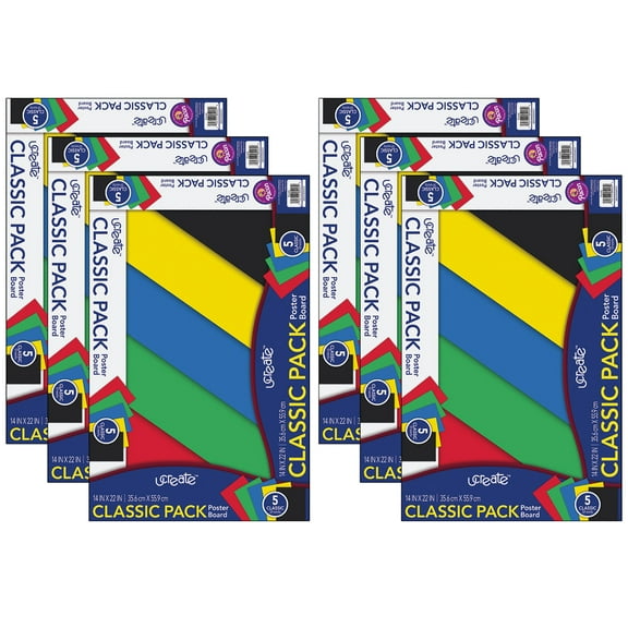 Pacon® Primary Poster Board, 5 Asst Colors, Primary, 14" x 22", 5 Sheets per Pack, 6 Packs