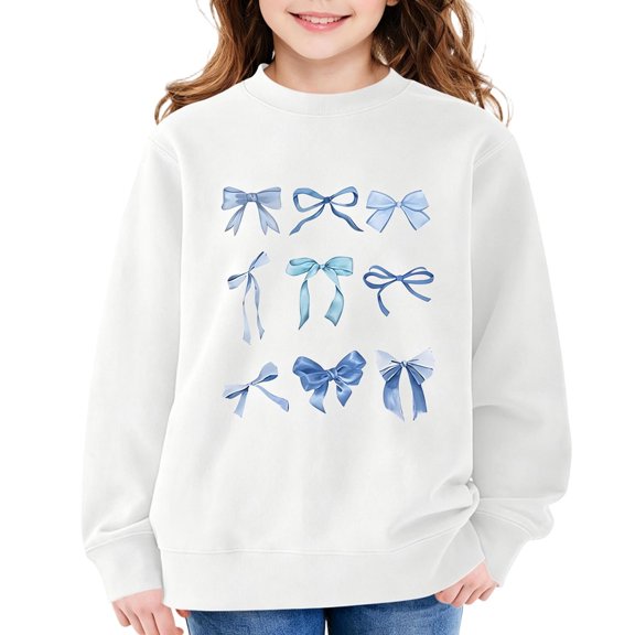 SERTGUTR Girls'Crewneck Sweatshirt Fleece Lined Long Sleeve Cute Bow Print Graphic Ribbed Cuffs Cozy Warm School Daily Casual Pullover Top