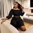 thumbnail image 3 of AURA Women Plus Size Two Piece Set Casual Long Sleeve Top Shorts Lounge Outfit, 3 of 6
