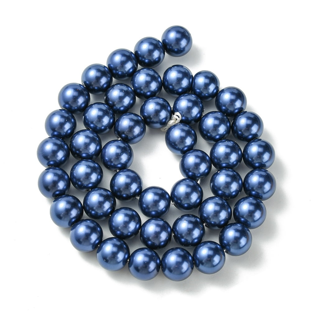 Eco-Friendly Glass Pearl Bead Strands Round Dyed Cotton Cord Threaded Midnight Blue 10mm Hole: 1.2~1.5mm about 42pcs/strand 15.7 inch