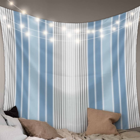 Blue Gray Stripes Tapestry for Bedroom Wall Hanging Tapestry, Contemporary Minimalist Abstract Lines Ceiling Backdrop Tapestries Poster Blanket Wall Decor for Teens Room Living Room Dorm 55" x 73"