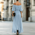 thumbnail image 4 of Women's Off The Shoulder Maxi Dress, Sexy Pleated Chiffon Evening Gown with High Slit, Elegant Puff Sleeve Formal Party Dress, 4 of 4