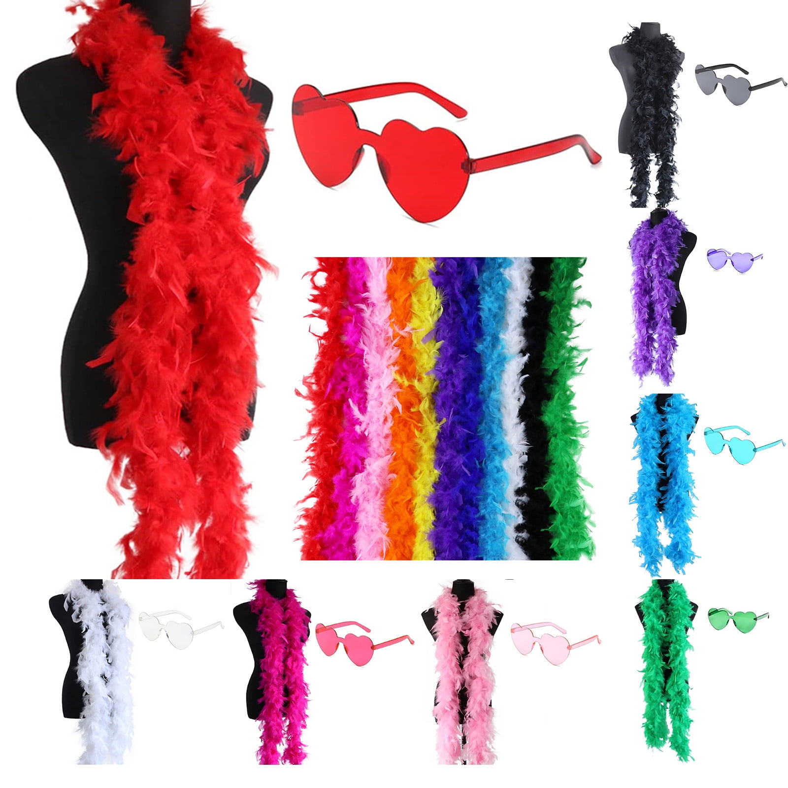 Corashan Decoration Feather Boas with Heart Rimless Sunglasses 2M/6