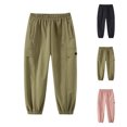 thumbnail image 4 of Gpaecead 3-8Y Winter Kids Fleece Lined Pants Solid Color Keep Warm Boys Girls Leisure Pants Cargo Pants Olive Green, 4 of 4