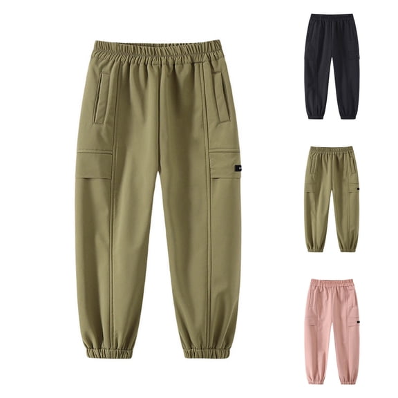 Avtoify Boys Pants Children's Winter Solid Color Keep Warm Boys Leisure Pants Cargo Pants