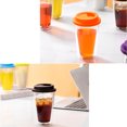 thumbnail image 2 of Taza de agua de doble pared aislada de 350 ml Taza de café de vidrio de silicona de grado alimenticio con tapa roja (diámetro 9 cm, altura 16 cm, diámetro inferior 6 cm, -20 ° C a 130 ° C), 2 of 14