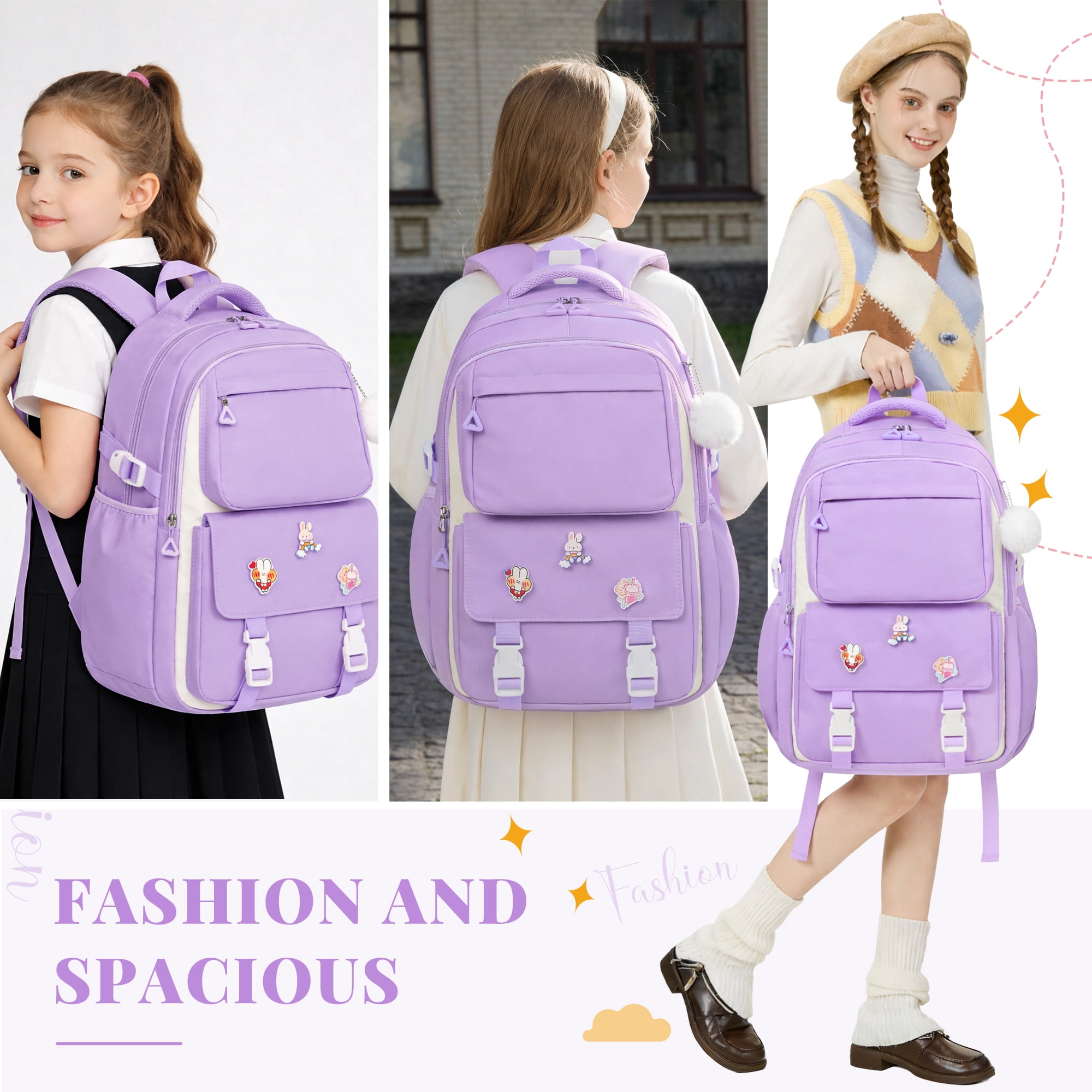 DAKIMOE Kids Backpack School Backpacks for College Cute Girl Middle High School Bookbag Large Capacity Lightweight Waterproof Daypack for Teens Students