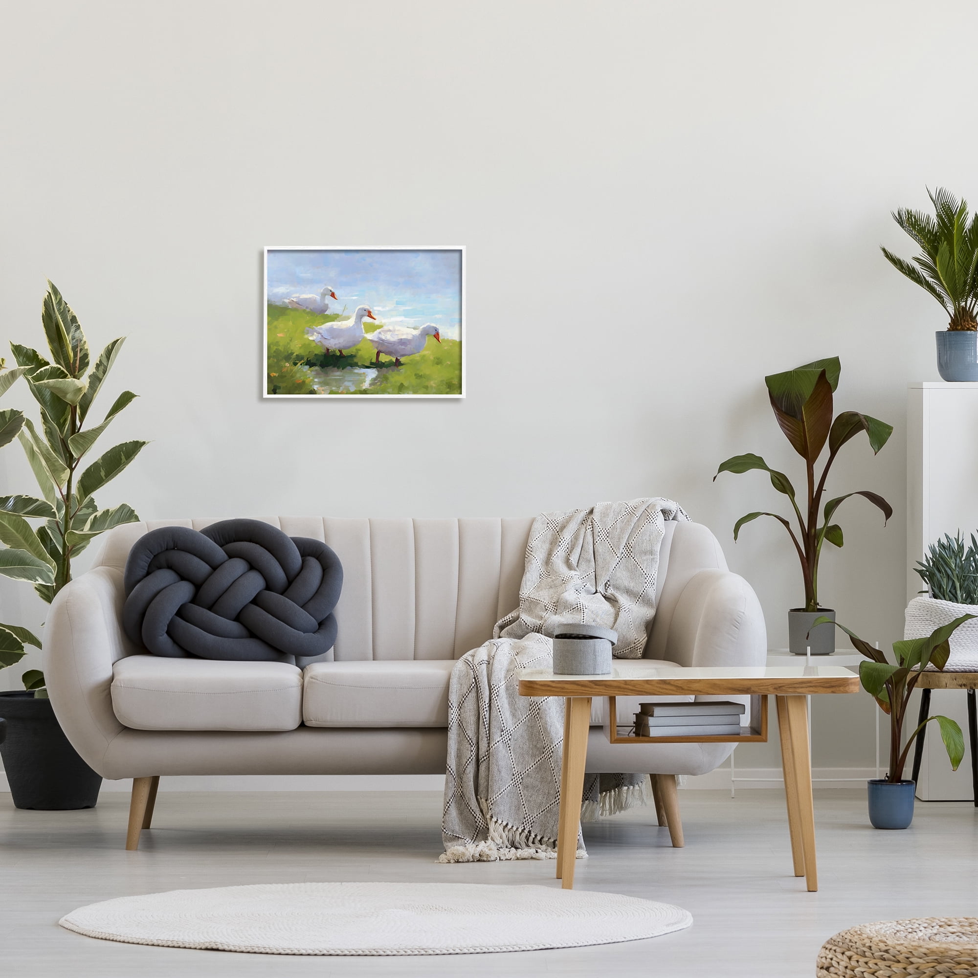 Stupell Industries Three Ducks Landscape Animals & Insects Painting White Framed Art Print Wall Art, 20 x 16
