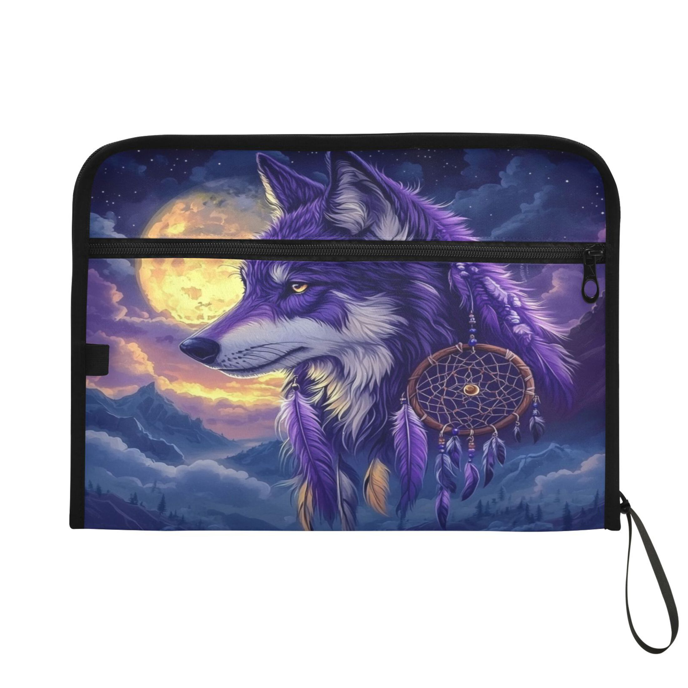 Accordion File Organizer with Zip Closure 13 Pockets Expanding File Folder Letter A4 Paper Document Organizer for Home Office A Beautiful Wolf