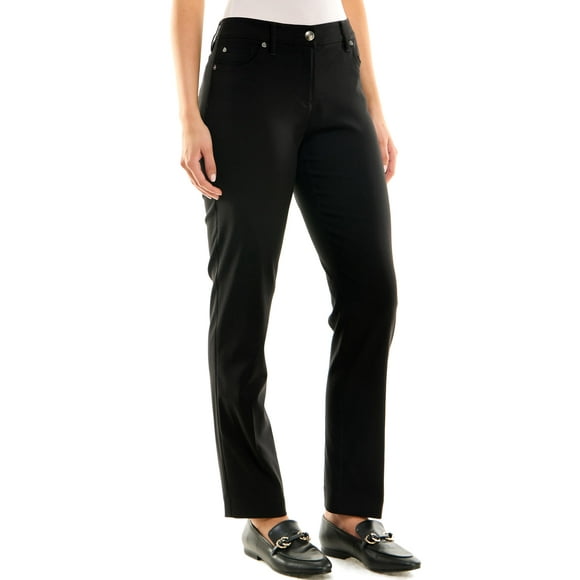Zac & Rachel Women's Millennium Fabric Pull-On Slim Leg Pant w/Zipper, Black, 16
