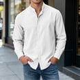 thumbnail image 5 of Gamivast Dress Shirts for Men Stand Collarlong Sleeve Button Down Blouses Casual Slim Fit Solid Tops Lightweight Work Office Outfits White S, 5 of 6