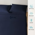 thumbnail image 4 of 600 Thread Count 4 Piece Quality Sheet Set 21 Inch Deep Pocket 100% Egyptian Cotton Color Navy Blue Stripe Size Full, 4 of 6