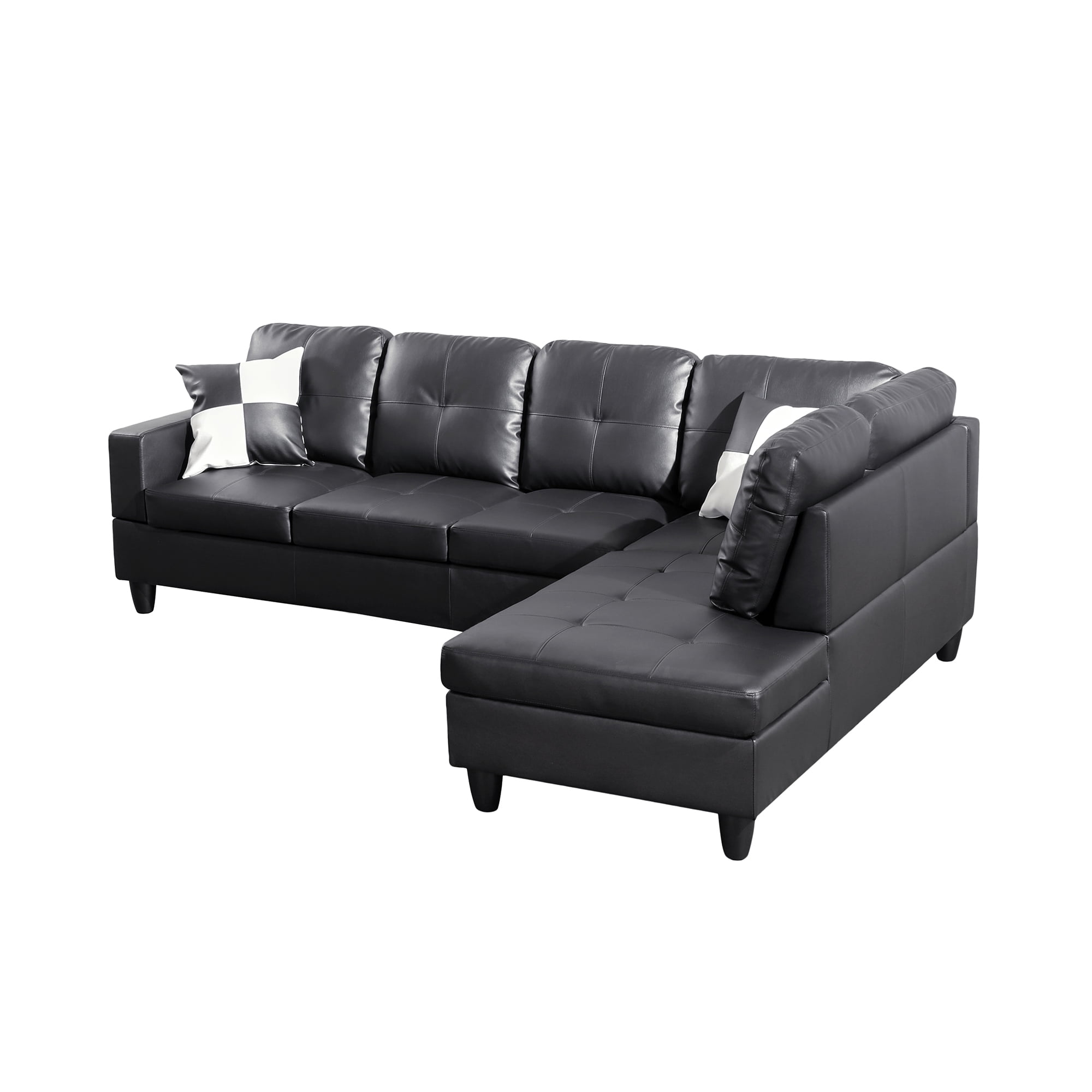 MAYEERTY 103.5" Modular Sofa, 2-Piece Sectional Couches for Living Room, Faux Leather Sofa Set without Ottoman, Black(Right)