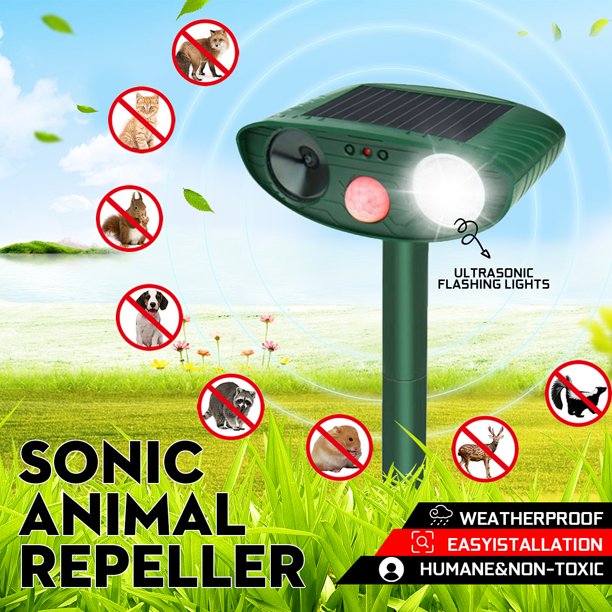 LED Solar Ultrasonic Animal Repellent, Outdoor Weather Proof Solar