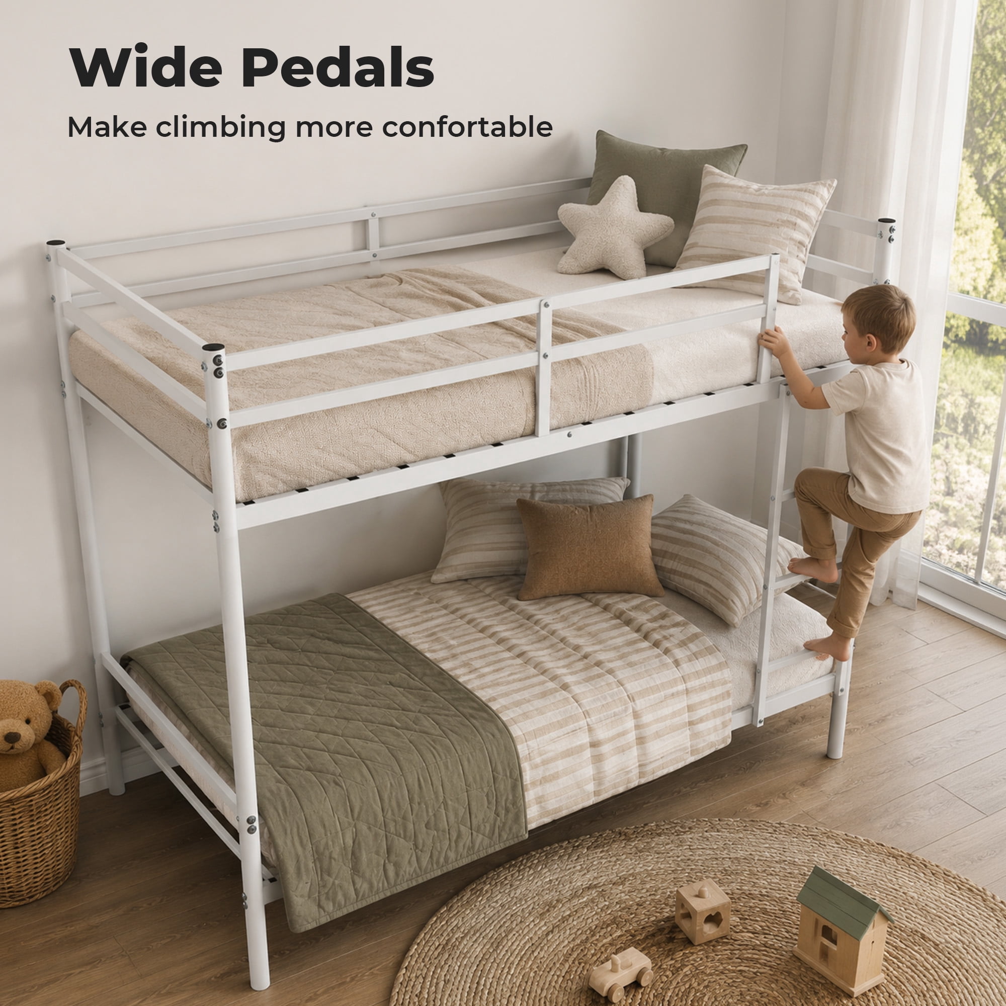 Alvantor Bunk Bed Twin over Twin, Metal Bunk Bed for Kids with Ladder and Anti-tip Bracket White