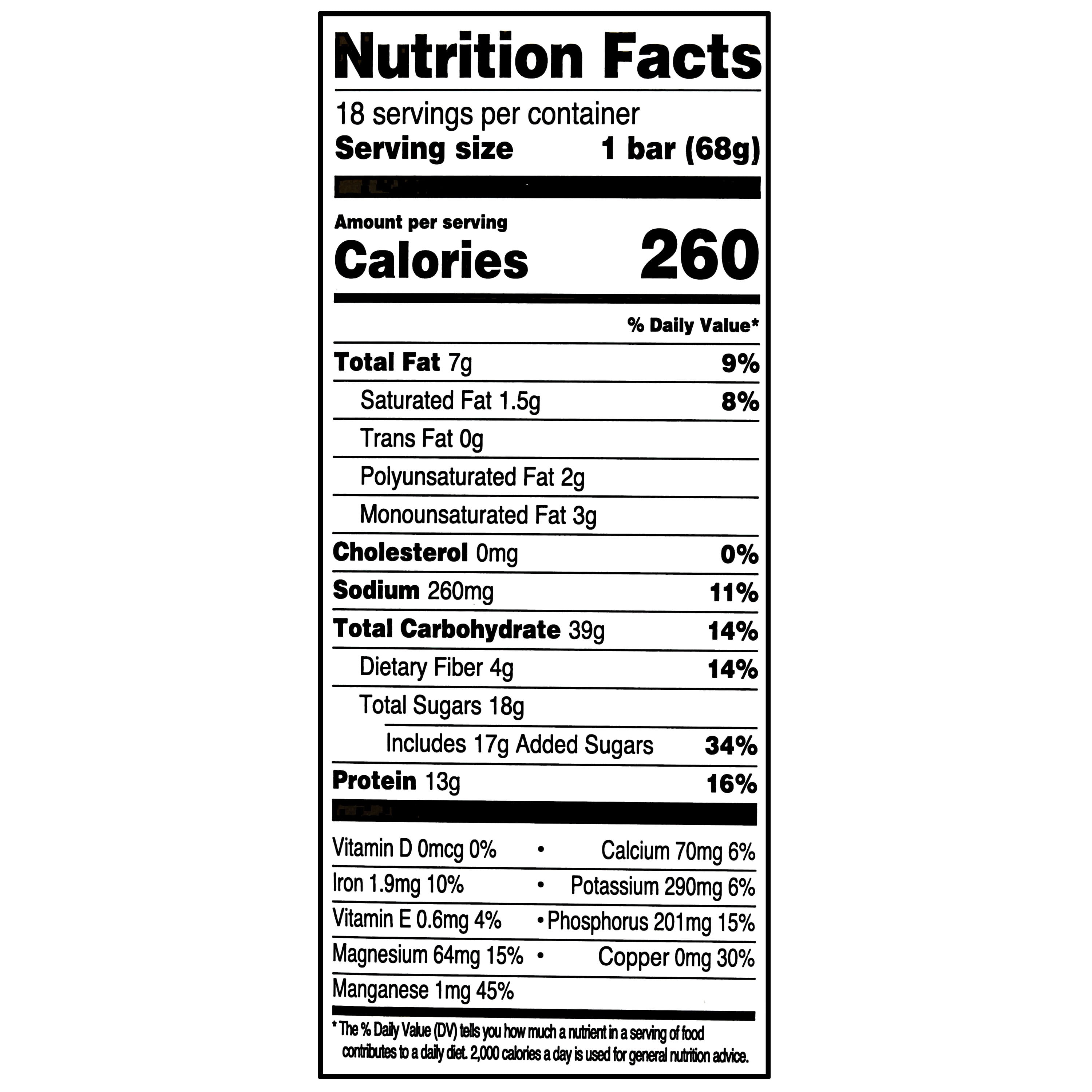 Great Value Energy Bar, Crunchy Peanut Butter, 2.4 oz, 18 Count