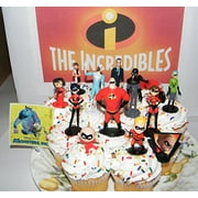 Disney Incredibles Movie Cake Toppers Cupcake Decorations Set of 14 with 12 Figures, Pixar Sticker, IncrediblesRing featuring New and Original Characters and Villians!