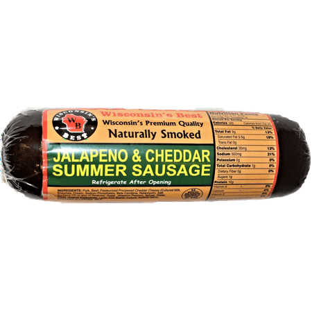 12oz. Jalapeno n Cheddar Hickory Smoked Summer Sausage, (Best Quality Supermarket Sausages)