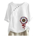 thumbnail image 2 of Sakmal White Fashion Tops for Women Short Sleeve Independence Day Graphic V-Neck Cotton and Linen T-Shirts Womens Shirts for Summer, 2 of 3