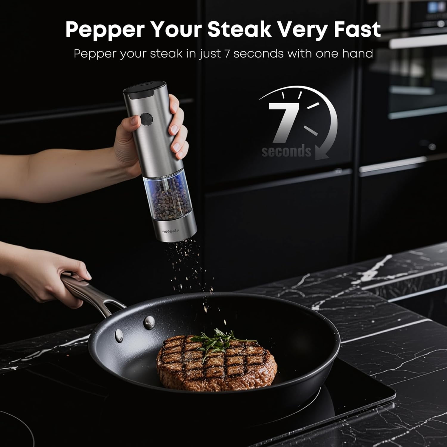Electric Salt and Pepper Grinder One-hand Operated, Adjustable Coarseness, Stainless Steel body Ceramic Burrs,Pepper Shakers Mills with LED Light,House Warming Cooking Gift