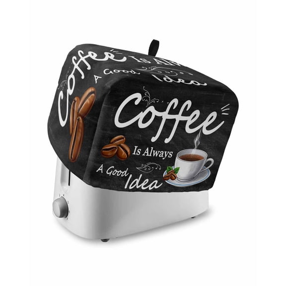 Black Coffee Vintage Small Toaster Cover 2 Slice, Kitchen Appliance Covers, Farmhouse Coffee Cup Bean Toaster Oven Cover with Loop, Bread Machine Cover Polyester Dust Cover Protection
