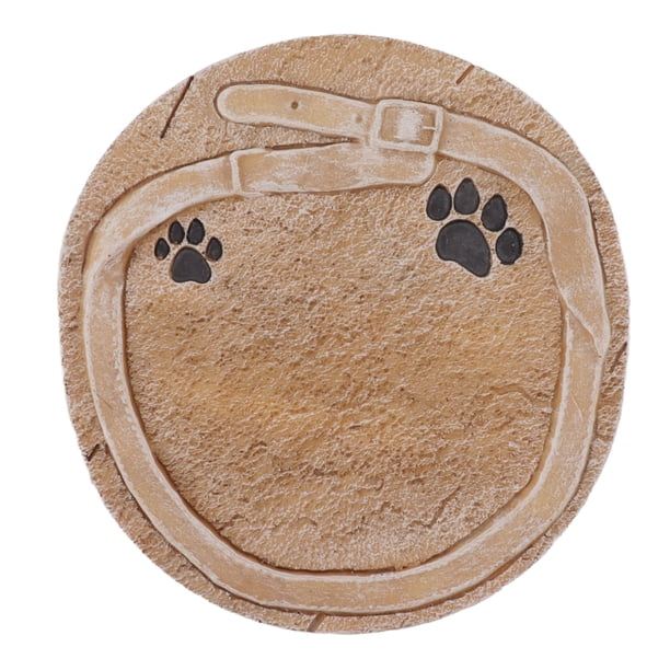 Piedra conmemorativa para mascotas con huella de pata y cinturón decorativo de resina, letras DIY, lápida para mascotas, marcador de tumba para perros y gatos, color amarillo arena