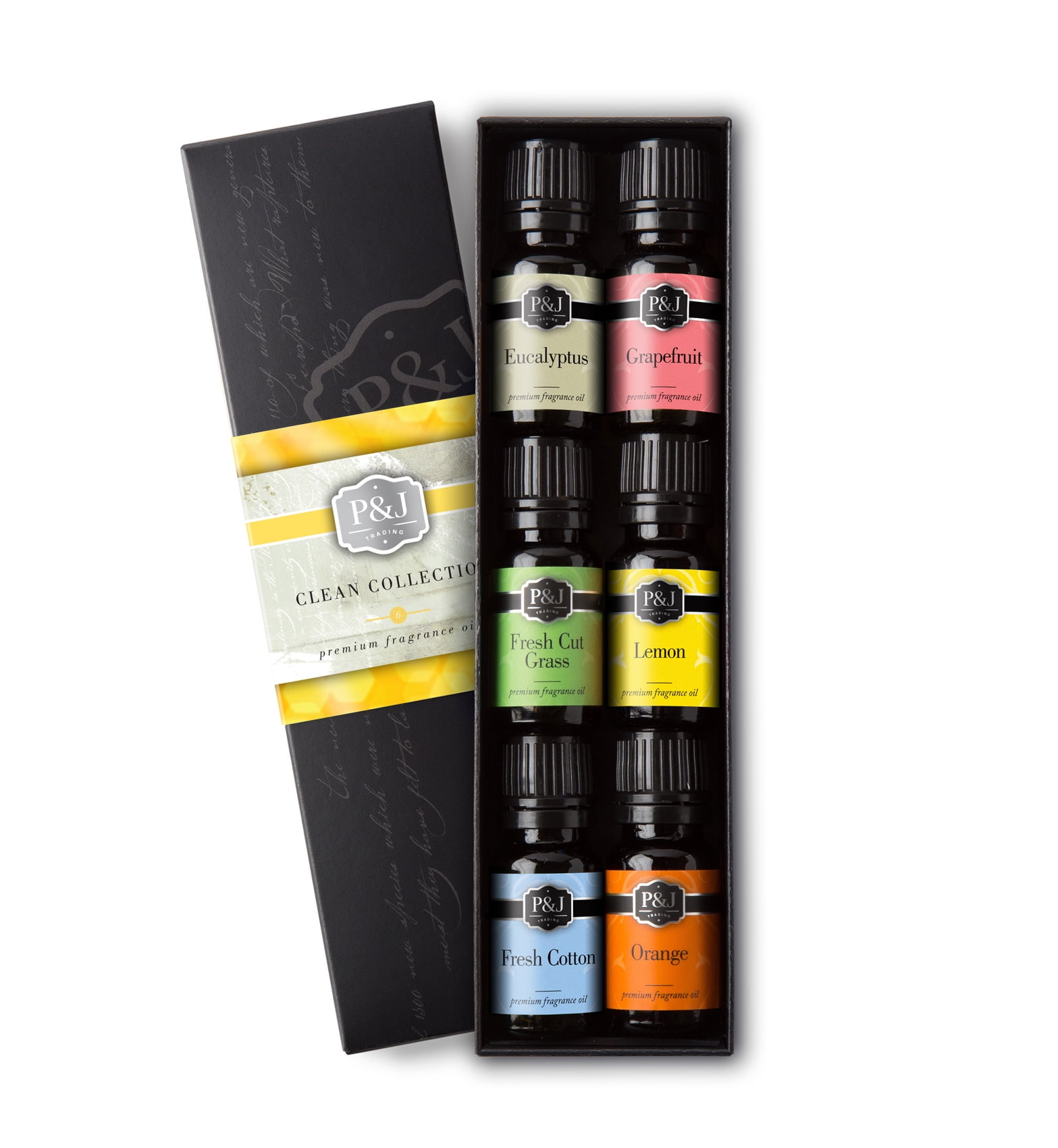 Clean Set of 6 Fragrance Oils Premium Grade Scented Oil 10ml Fresh Cotton, Lemon, Orange,... by P&J Trading