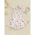 thumbnail image 3 of Suealasg Baby Girls 2pcs Summer Outfits Set 3 6 9 12 18 Months Sleeveless Tie Strap Shirred Floral Print Romper with Headband Newborn One Piece Clothes, 3 of 7
