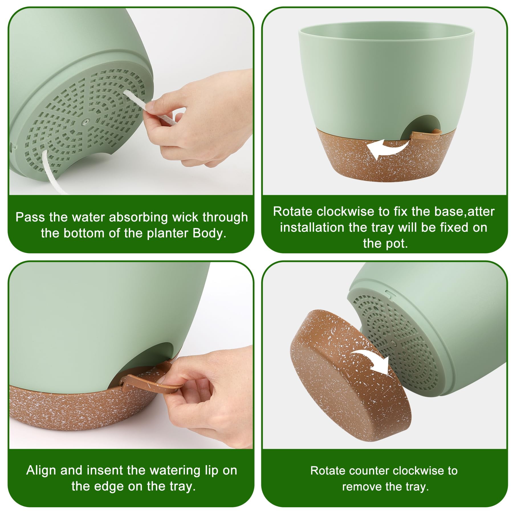 Self Watering Plant Pots Set of 5 with Drainage Holes and Saucers, Plastic Flower Planters for Indoor and Outdoor Gardening, Various Sizes