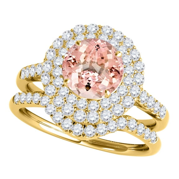 Mauli Jewels Engagement Rings for Women 1.45 Carat Halo Morganite And Diamond Bridal Set 4-prong 14k Yellow Gold