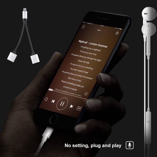 Adaptador de puerto L dual 2 en 1 Cable de audio de carga para iPhone X 8 7 (Plata) Likrtyny Para estrenar