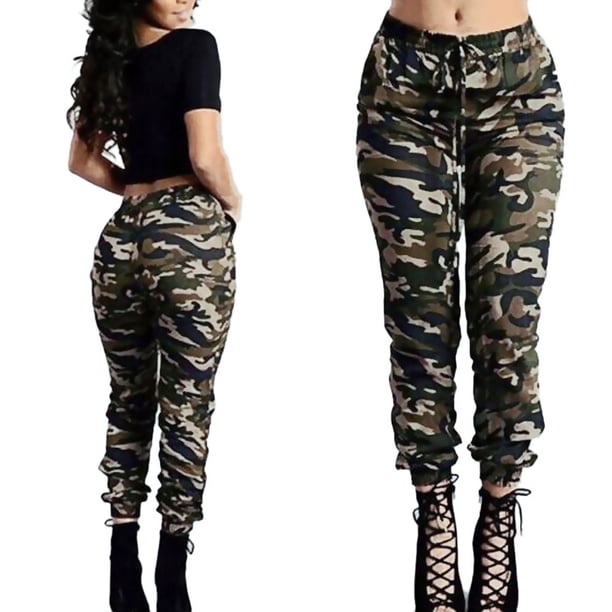 Gibobby pantalones mujer Women High Waist Camuflaje Verde Casual Loose Pants Trousers (Multicolor, XL)