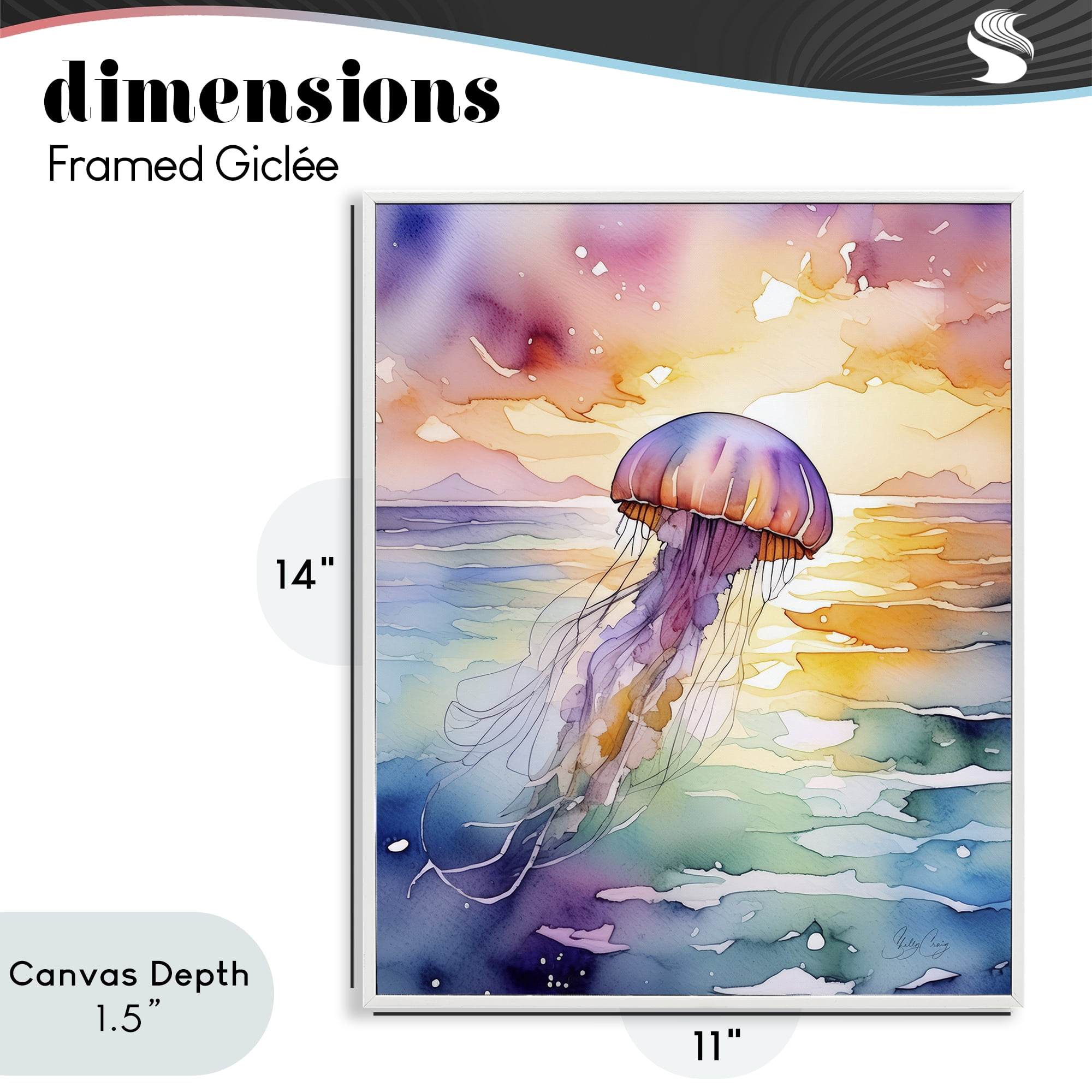 Stupell Industries Celestial Drift Jellyfish White Framed Giclee Art, design by Shelly Craig