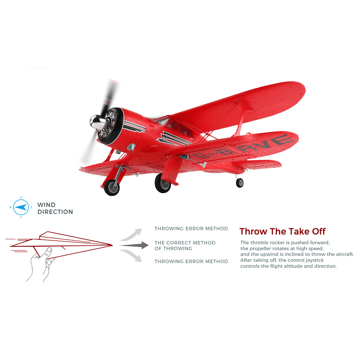 XK A300 Beech D17S Biplane RC Airplane for Adults, 3D/6G Gyro 2.4GHz 4CH Brushless Motor 550mm Wingspan EPP Foam Fixed Wing RTF Remote Control Aircraft with LED Lights Quick Release (Red)
