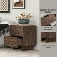 thumbnail image 2 of Bonzy Home 2 Drawer Solid Wood Nightstand with Charging Stand, Dark Wood, 2 of 11