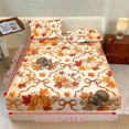 thumbnail image 3 of Glofpot 3 Piece Fitted Sheet Set With 2 Pillowcases For Bedroom Pink Background Pumpkin Bow Acorn Fall Harvest Print, 3 of 8