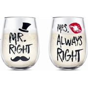 Mr and Mrs Wine Glasses Set, Couple Mug Wedding Gifts, Golden Engagement Anniversary Presents for Bride and Groom, Husband & Wife, Bridal Shower Newlywed, Boy And Girl Friend