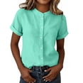 thumbnail image 5 of Ruimatai Womens Mandarin Collar Button Front Short Sleeve Blouse Casual Loose Fit Tops for Daily Wear Office Vacation, 5 of 8