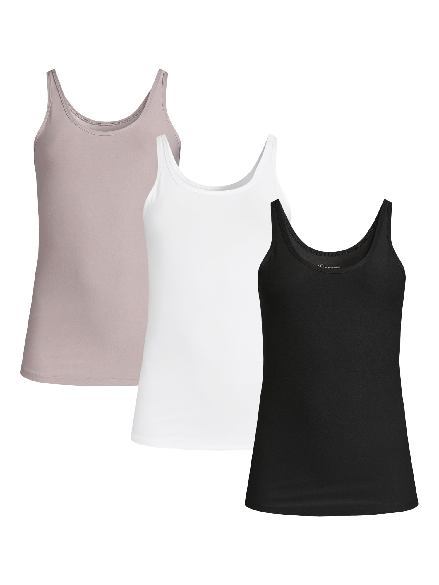 No Boundaries Juniors Scoop Neck Tank Top, 3 Pack, Sizes XS