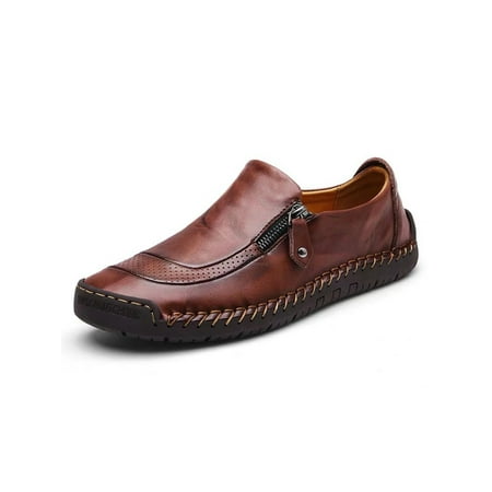 

UKAP Men Casual Shoes Comfort Loafers Slip On Flats Breathable Dress Shoe Mens Penny Loafer Classic Slip-Resistant Moccasins Red Brown 11