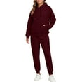 thumbnail image 2 of Womens Fleece 2 Piece Outfits Lounge Hoodie Sweatsuits Sets Oversized Sweatshirt Baggy Sweatpants Set W/Pockets Wine S, 2 of 7