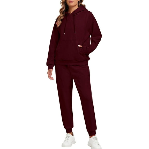 Sweatsuits Women 2 Piece Outfit Comfort Fleece Jogger Sets Oversized Hoodie and Sweatpants Set Matching Sweat Sets Wine XL