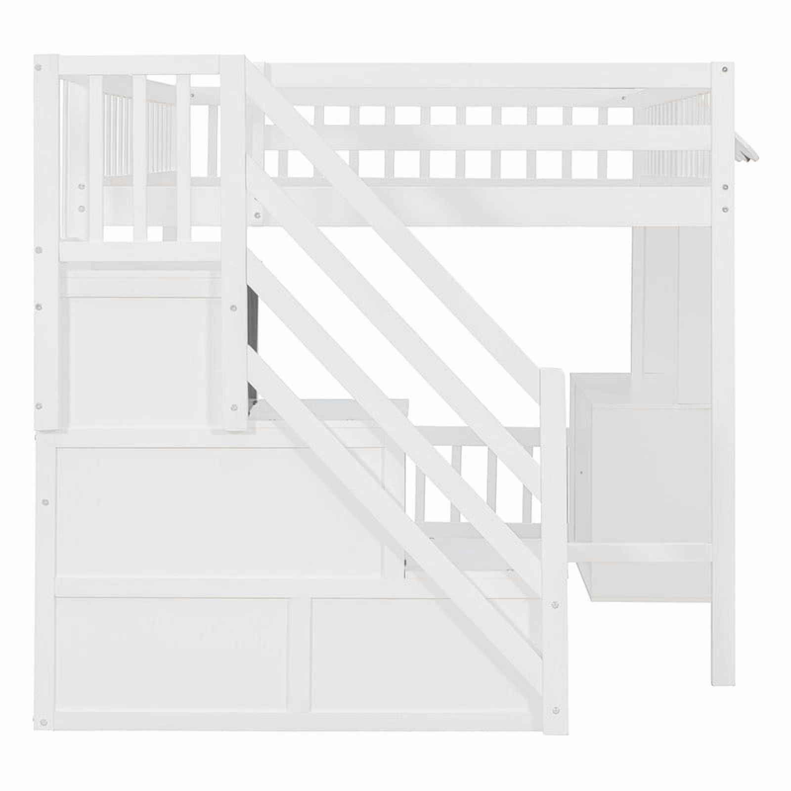 Full Size Playhouse Kids Loft Bed with Eaves Design, Wood Child Bed Frame with Storage Staircase, LED Light & Under Bed Cabinets